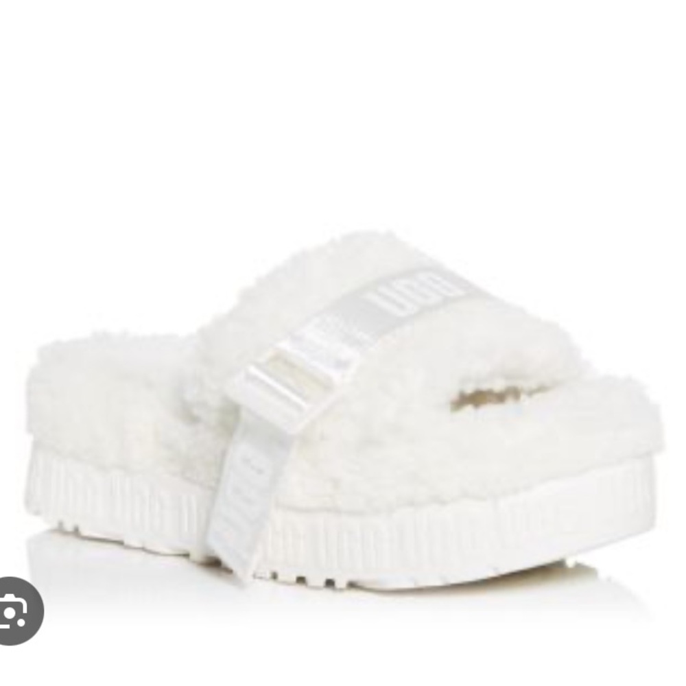 UGG White Fluffy Platform Slides..Brand New